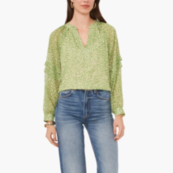 Vince Camuto Abstract Floral Top (Size: M; Color: Green) - Picture 2 of 7